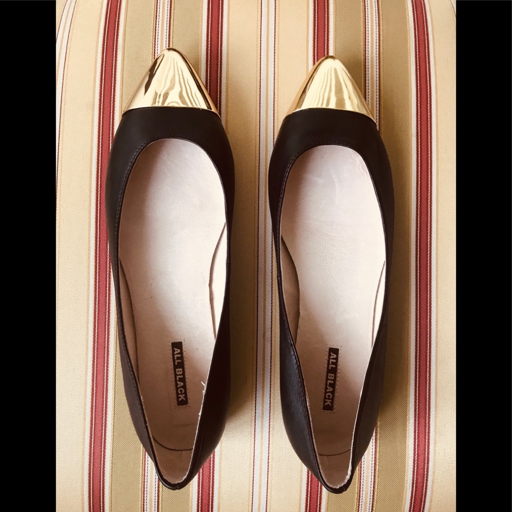 All Black flats gold toe 40